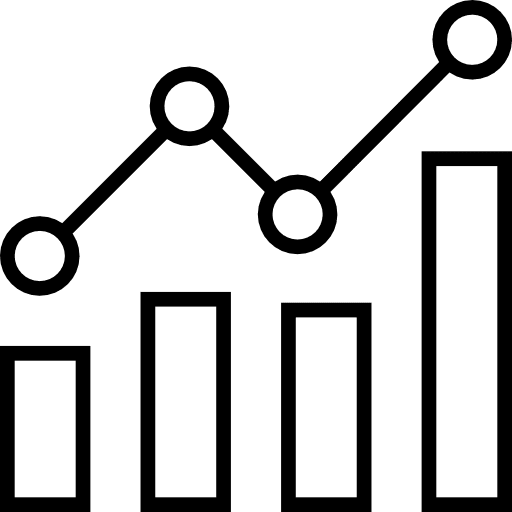 A bar chart with a rising line graph showing increasing data.