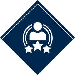 Person icon with three stars in diamond.