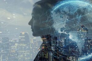 illustration or a digital world with a woman picture