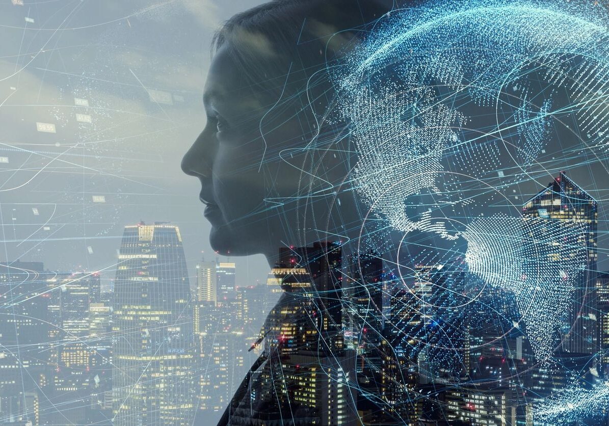 illustration or a digital world with a woman picture